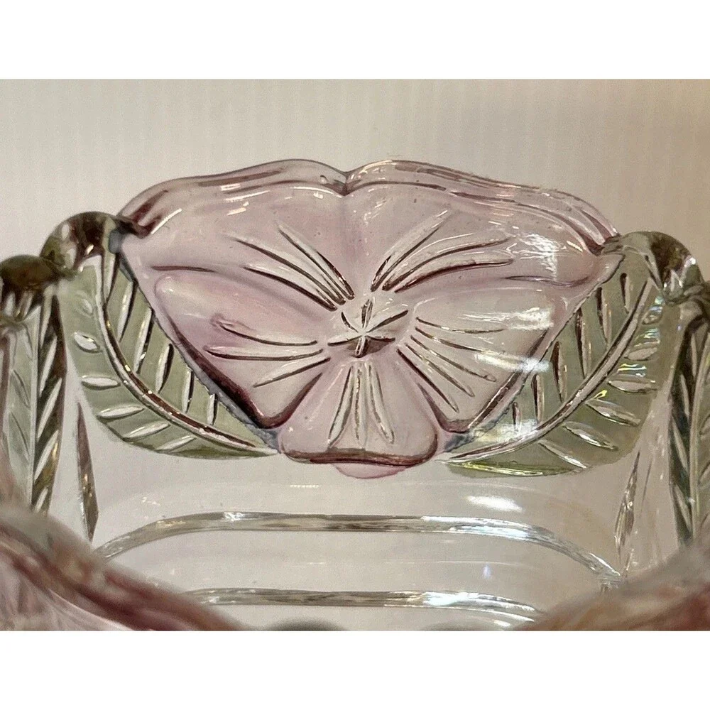 Beautiful Clear Glass Vase With Raised Pink Rose & Leaf Design 7